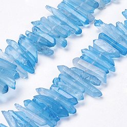 Cielo Azul Oscuro Hilos de cuentas de puntos de cristal de cuarzo natural, teñido, pepitas, cielo azul profundo, 15~30x4~8x4~7 mm, agujero: 1 mm, 8 pulgada