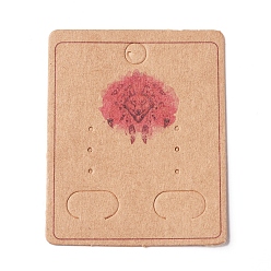 Цвет Древесины Бумажные карты дисплей ювелирных изделий, для подвешивания серьги, прямоугольник с лисой, деревесиные, 50x40x0.3 мм, отверстие : 5.3 мм