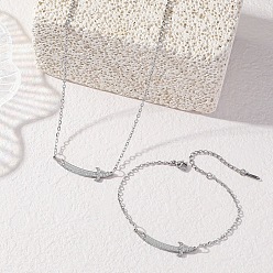 Нержавеющая Сталь Цвет Меч 304 браслеты из нержавеющей стали и комплекты ожерелий с подвесками, цвет нержавеющей стали, ожерелья: 19.29 дюйм (49 см)