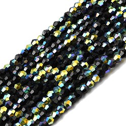 Черный Ab цветные прозрачные стеклянные бусины пряди, двухконусные, граненые, с половиным покрытием, чёрные, 2.5x3 мм, отверстие : 0.7 мм, около 148~149 шт / нитка, 15.35~15.55'' (39~39.5 см)