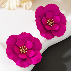 Средний Фиолетово-красный Серьги сплава, цветок, золотые, средне фиолетовый красный, 43x43 мм