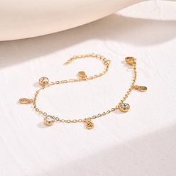 Ананас Из нержавеющей стали шарм браслеты, браслеты из кубического циркония для женщин, ананас, 6-1/2~7-5/8 дюйм (16.5~19.5 см)