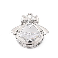 Платина Латунные микропаве прозрачные подвески с фианитом, без кадмия, без никеля и без свинца, бантом, платина, 14.5x15.5x4 мм, отверстие : 1.2 мм