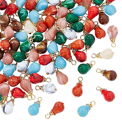 Золотой 100шт. Акриловые подвески с имитацией драгоценных камней, слеза, с железными петлями, золотые, 22.5x11 мм, отверстие : 3 мм