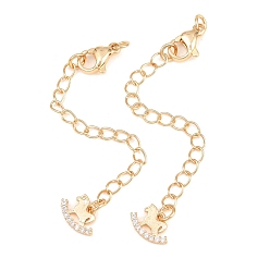 Golden Brass Curb Chain Extender, End Chains with Lobster Claw Clasps and Cubic Zirconia Charms, Hobbyhorse, Golden, 70mm, Hole: 2.4mm