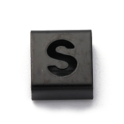 Letter S Ионное покрытие (ip) 304 квадратные подвески-слайдеры из нержавеющей стали, чёрные, Письмо с, 9x8x4 мм, отверстие : 3.5x8.5 мм