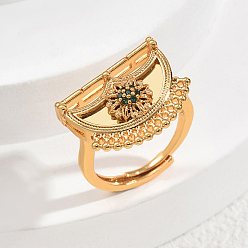 Зеленый Кольца для женщин с микропаве из латуни и кубическими цирконами, вентилятор, зелёные, 20x15 мм