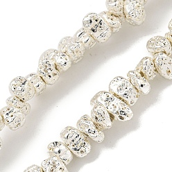 Silver Plated Electroplated Natural Lava Rock Beads Strands, Chip, Silver Plated, 2~3x4~7x3~4mm, Hole: 1mm, about 136~141pcs/strand, 14.80~15.28''(37.6~38.8cm)