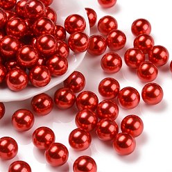 Красный Пластиковые бусины abs, имитации жемчуга, без отверстия , круглые, красные, 10 мм
