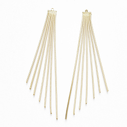 Настоящее золото 18K Латунные подвески с кисточками, реальный 18 k позолоченный, 103x8x4 мм, отверстие : 1.4 мм