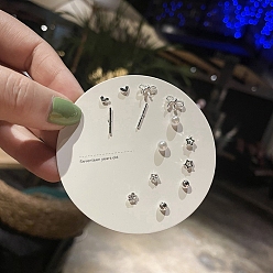 Платина 7 пары антикоррозийных изысканных комплектов сережек-гвоздиков из сплава для девушек и женщин, с пластиковыми бусинами, имитирующими жемчуг, и латунной булавкой, разнообразные, платина, Размер упаковки: 75x75 mm