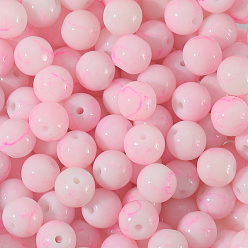 Pink 3нити запекания окрашенных стеклянных круглых бусин, розовые, 8.5~9 мм, отверстие : 1.5 мм, около 100~105 шт / нитка, 31.8 дюйм