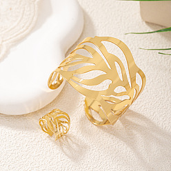 Золотой Комплекты браслетов-манжет и колец-манжет из полого листового сплава, золотые, внутренний диаметр: 58 мм