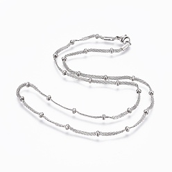 Нержавеющая Сталь Цвет Не тускнеет 304 ожерелья из нержавеющей стали, с 304 бусинами из нержавеющей стали и 304 застежками из нержавеющей стали, цвет нержавеющей стали, 17.72x0.08 дюйм (45x0.2 см)