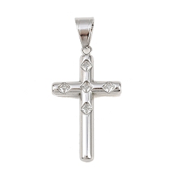 Нержавеющая Сталь Цвет 316 Подвески из хирургической нержавеющей стали и прозрачного кубического циркония, крест прелести, цвет нержавеющей стали, 43x25x5 мм, отверстие : 9.5x5.5 мм