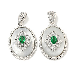 Платинированный Латунные микропаве прозрачные подвески с фианитом, без кадмия, без никеля и без свинца, со стеклом, овальные амулеты, Реальная платина, 21x15x6 мм, отверстие : 4.8x2 мм