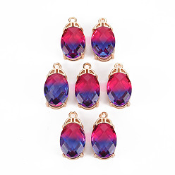 Темно-Фиолетовый Покрытие стойки латунь микропаве прозрачные подвески из кубического циркония, С граненым стеклом, долговечный, без кадмия и без свинца, овальные, темно-фиолетовый, 20x10x7.5 мм, отверстие : 1.5 мм