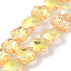 Золотистый Стеклянные бусины с гальваническим покрытием , с половиным покрытием, граненые, цветка сливы, золотые, 10x10x5 мм, отверстие : 1 мм, около 70 шт / нитка, 25.83'' (65.6 см)