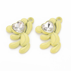 Light Khaki Spray Painted Alloy Rhinestone Pendants, Cadmium Free & Lead Free, Bear Charms, Light Khaki, 26.5x21.5x4.5mm, Hole: 2mm