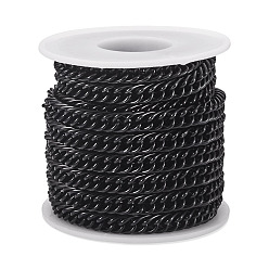 Black 5M Aluminium Curb Chains, Unwelded, with Spool, Black, 10x6.5x1mm