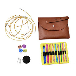 (52) Непрозрачная лаванда Наборы спиц для самостоятельного вязания, включает сумку из искусственной кожи, стальной проволоки, алюминиевая игла, разноцветные, 144x188x28 мм