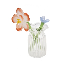 January Carnation Набор для украшения стола, состоящий из цветов и вазы, изготовленных вручную методом лэмпворк., огнеупорный кирпич, январь гвоздика, 24.5~32.5x23.5~32.5x43~52 мм