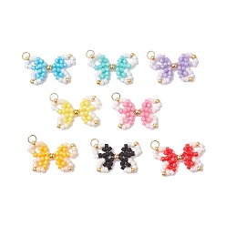 (52) Непрозрачная лаванда 8 шт. двухцветные подвески-бантики из стеклянного бисера, с открытыми пружинными кольцами из нержавеющей стали 304, разноцветные, 13x21x2 мм, отверстие : 3 мм