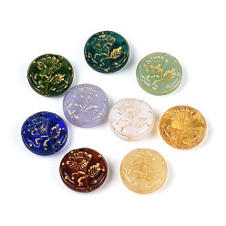 (52) Непрозрачная лаванда Краска для выпечки и стеклянные бусины, инкрустированные золотым металлом, плоский круглый с подсолнечным, разноцветные, 18x6.5~7 мм, отверстие : 1~1.3 мм