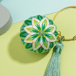Sea Green DIY Embroidery Temari Ball Keychain Kits, Including Iron Needles, Tape Measure, Cotton Threads, Metallic Cord, Polyester Threads, Tassels, Iron Eye Pins, Bell, Brass Findings, Sea Green, 0.05cm, 5 colors, 1bundle/color, 5 bundles