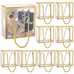 Золотистый Складные прозрачные упаковочные коробки из ПВХ с горячим тиснением, с ручками из полиэстеровой веревки, прямоугольные, золотые, 7.4x14.1x14.1 см