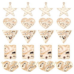 Real 18K Gold Plated 20Pcs 5 Style Brass Pendants, Star & Heart & Triangle & Rectangle, Real 18K Gold Plated, 17~29x19~26x1~2mm, Hole: 1~1.4mm, 4pcs/style