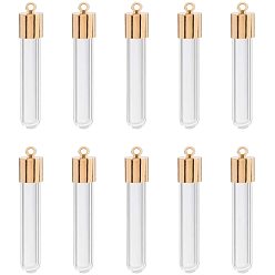 Золотой Стеклянные подвески для бутылок, с железными крышками, золотые, 34x6 мм, отверстия: 2 мм, 20 шт / коробка