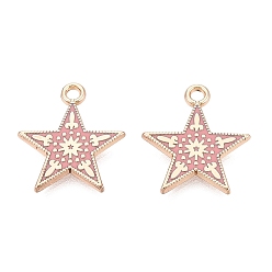 Flamingo Alloy Enamel Pendants, Rack Plating, Star Charms, Golden, Flamingo, 17x15x1.5mm, Hole: 1.6mm
