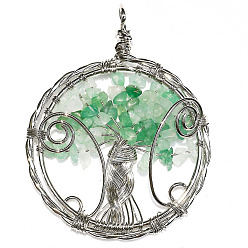 Зеленый Авантюрин Естественный зеленый авантюрин большие кулоны, медная проволока, обернутая в плоском виде, с подвесками в виде деревьев, 50 мм