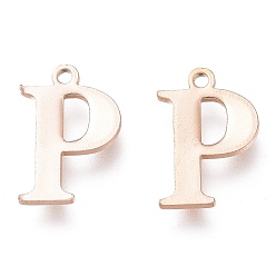 Letter P Вакуумное покрытие pvd 304 подвески из нержавеющей стали, лазерная резка, алфавит, розовое золото , letter.p, 12.5x8x0.8 мм, отверстие : 1 мм