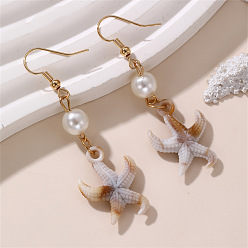 Морская звезда Богемные серьги-подвески в виде ракушек, золотые, морская звезда, 55x19 мм