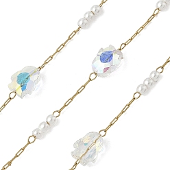 Champagne Gold 304 кабельные цепи из нержавеющей стали, пингвин, со стеклом и АБС-пластиком, имитация жемчуга, ионное покрытие (ip), реальный 18 k позолоченный, пайки, с катушкой, шампанское золото, 8x6x4.5 мм, около 32.81 футов (10 м) / рулон