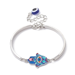 Royal Blue Alloy Bangles, Hamsa Hand with Evil Eye Link Bracelets for Women, Royal Blue, 5-1/4 inch(13.2cm)