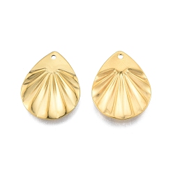 Настоящее золото 18K Ионное покрытие (ip) 201 кулон из нержавеющей стали, фактурные подвески, слеза, реальный 18 k позолоченный, 22x17x1 мм, отверстие : 1.2 мм