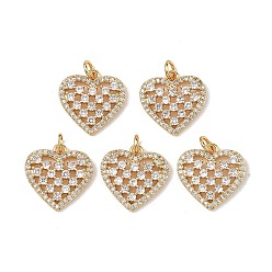 Настоящее золото 18K Латунные микропаве прозрачные подвески с фианитом, без кадмия, без никеля и без свинца, сердце прелести, реальный 18 k позолоченный, 17x16.5x3 мм, Перейти кольцо: 5x1 мм, внутренний диаметр: 3 мм