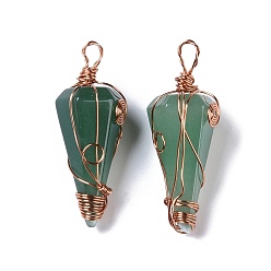 Green Aventurine Natural Green Aventurine Copper Wire Wrapped Big Pendants, Faceted Cone Charms, Rose Gold, 50~50.5x16.5x18~19mm, Hole: 8x3.5~4mm
