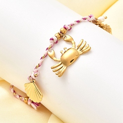 Pink Серия «Океан» 304 браслеты из нержавеющей стали, регулируемые плетеные браслеты из хлопкового шнура для женщин, ионное покрытие (ip), реальный 18 k позолоченный, розовые, внутренний диаметр: 3-5/8 дюйм (9.15 см)