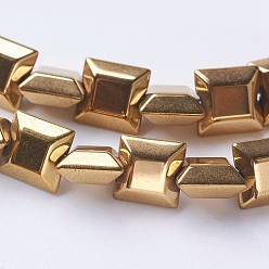 Golden Plated PVD Vacuum Plating Electroplate Non-magnetic Synthetic Hematite Beads Strands, Grade A, Faceted, Square, Golden Plated, 6x6x3mm, Hole: 1mm, about 80pcs/strand, 15.7 inch(40cm)