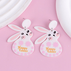 Кролик Пасхальные акриловые серьги-гвоздики с блестками, платина, кролик, 58x40 мм