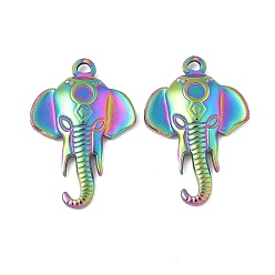 Rainbow Color Ионное покрытие (ip) 304 подвески из нержавеющей стали, Слон прелести, Радуга цветов, 28x19x3 мм, отверстие : 2.5 мм