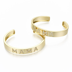 Настоящее золото 16K Браслеты-манжеты с прозрачным кубическим цирконием из латуни с микропаве, День матери Подарки, без никеля , Слово мама, реальный 16 k позолоченный, внутренний диаметр: 2-3/8x1-7/8 дюйм (6x4.8 см), 9.5 мм