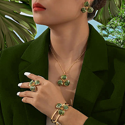 Светло-зеленый Коричневый Ожерелья с подвесками из цветочного сплава и эмали, комплекты из браслетов, колец и серег-гвоздиков, золотые, оливковый, 425 мм