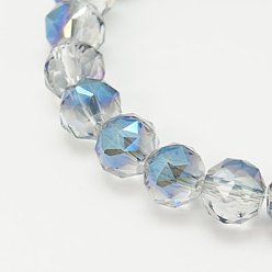 Прозрачный Стеклянные бусины с гальваническим покрытием , с половиным покрытием цвета радуги, граненые, круглые, прозрачные, 8 мм, отверстие : 1 мм