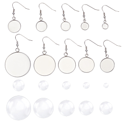 Stainless Steel Color 160Pcs 20 Style 304 Stainless Steel Earring Hooks, with Blank Pendant Trays, Flat Round Setting for Cabochon, Stainless Steel Color, 8pcs/style