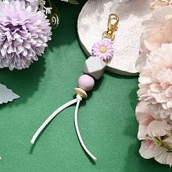 Средний Фиолетовый Подвесные украшения из силикона и натурального дерева в виде подсолнечника, с поворотными карабинами из сплава и шнуром из искусственной замши, средне фиолетовый, 150~160 мм